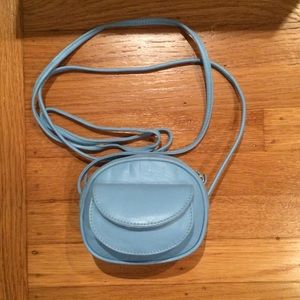 Powder Blue Leather Round Crossbody Bag